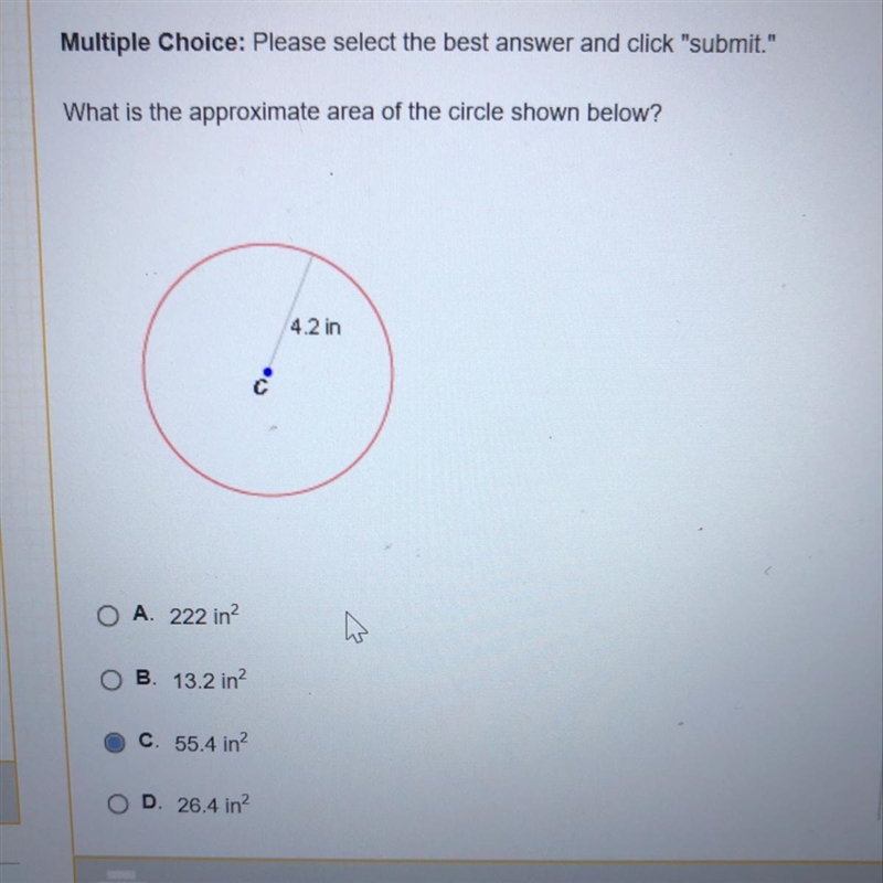 What is the approximate area of a circle shown below-example-1