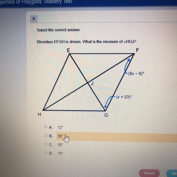 Rhombus EFHS is shown. What is the measure of HGJ? Help me ASAP-example-1