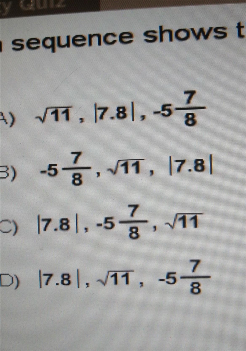 Which sequence shows the numbers in order from least to greatest?​-example-1