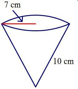 Find the surface area of the cone. Leave your answer in terms of A 70 cm^2 . B. 98 cm-example-1