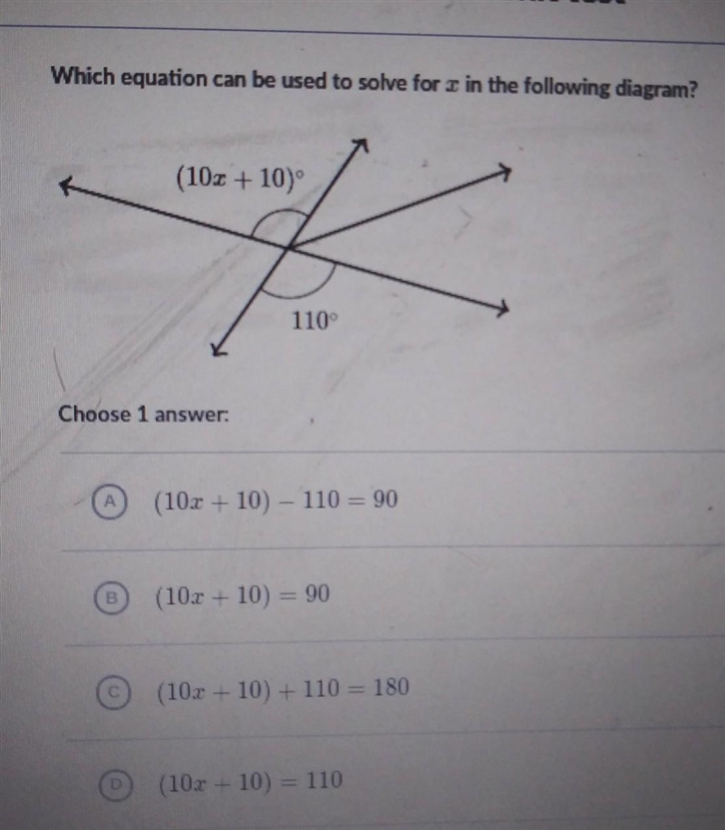 Which equation can be used to solve for x in the following diagram?​-example-1