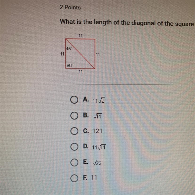 What is the length of the diagonal of the square shown below?-example-1