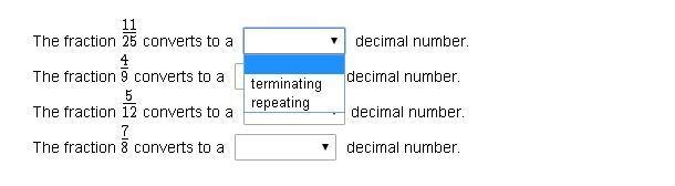 Select the correct answer from each drop-down menu. Determine what type of decimal-example-1