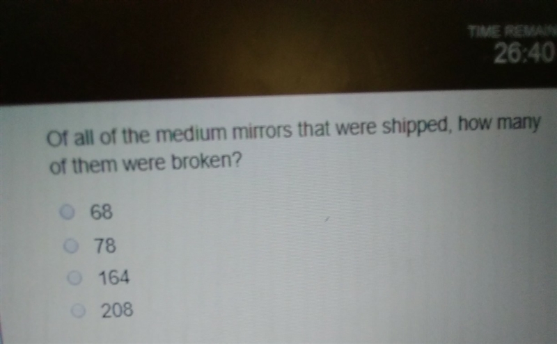 Of all of the medium mirrors that were shipped , how many of them were broken ? ​-example-1