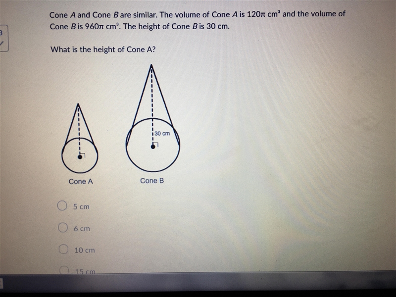 What is the height of cone A?-example-1