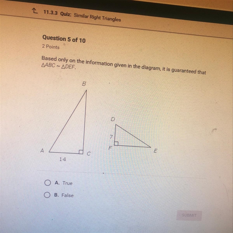 Based only on the information given in the diagram, it is guaranteed that ABC~DEF-example-1