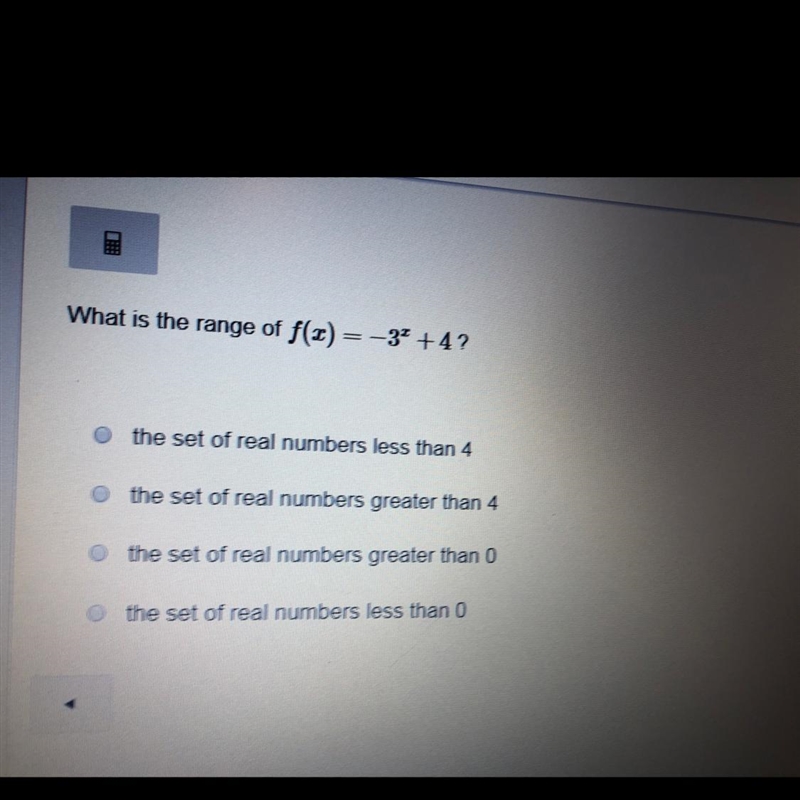 What is the range of f(x)= -3^x+4-example-1