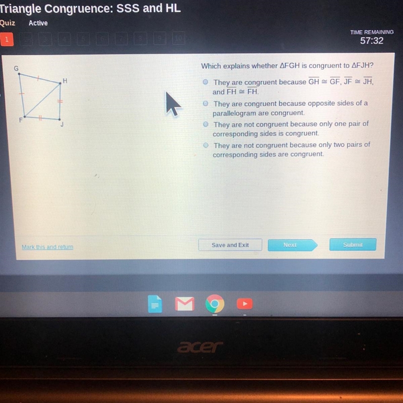 Which explains whether Triangle FGH is congruent to Triangle FJH?-example-1