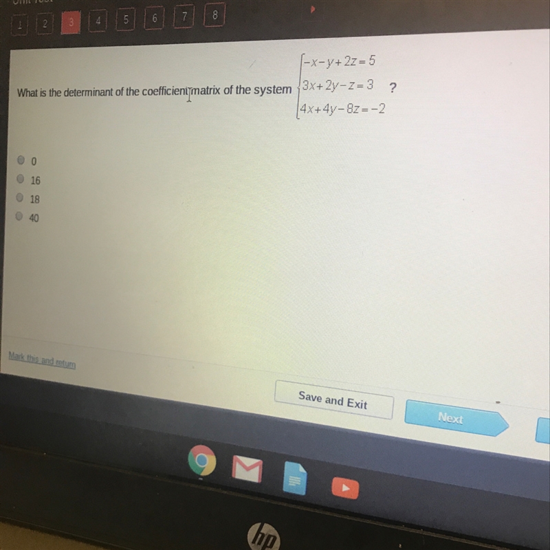 What is the determinant of the coefficient matrix of the system 0 16 18 40-example-1