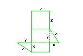 If x = 15 in, y = 20 in, and z = 25 in, what is the surface area of the geometric-example-1