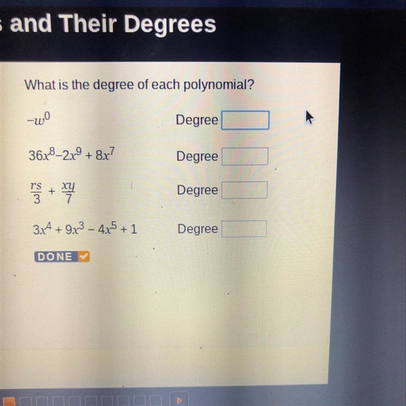 What is the degree of each polynomial?-example-1