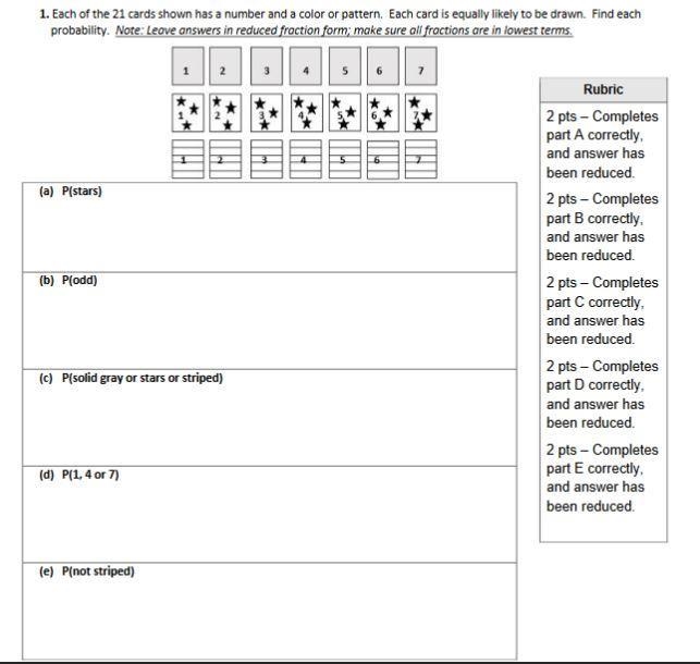 Each of the 12 cards shown has a number and a color or pattern. Each card is equally-example-1