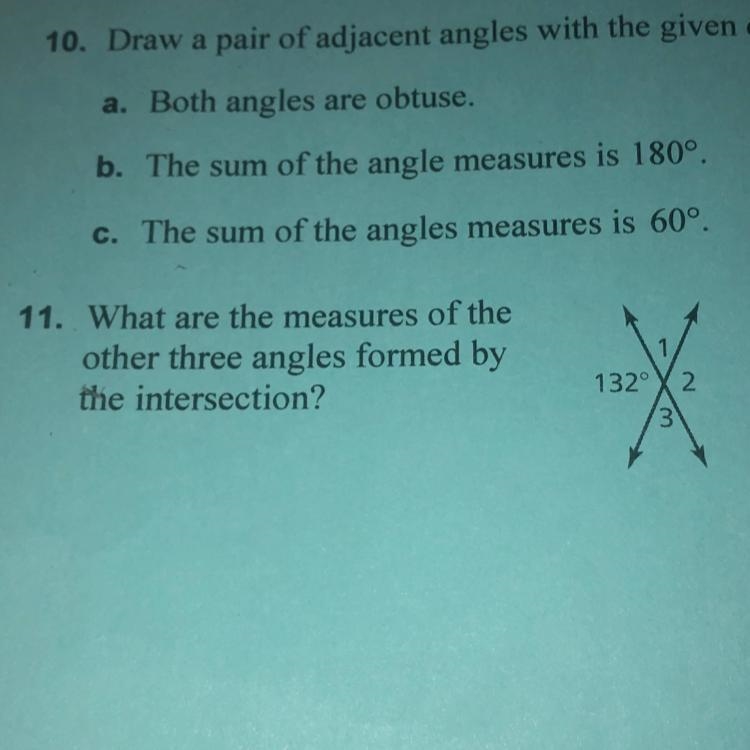 What are the measures of the other three angles formed by the intersection. 132 degrees-example-1