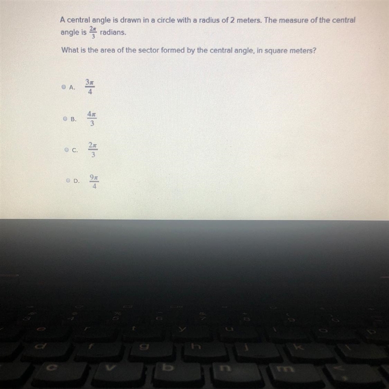 What is the area of the sector formed by the central angle, in square meters?-example-1