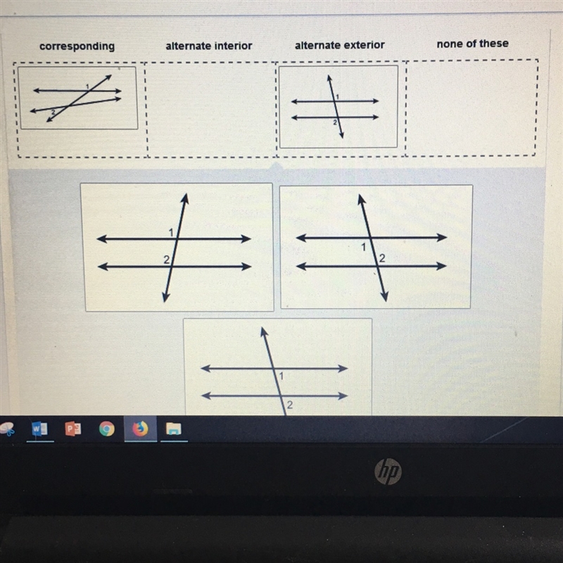 PLEASE HELP ASAP: Classify each pair of numbered angles as corresponding, alternate-example-1