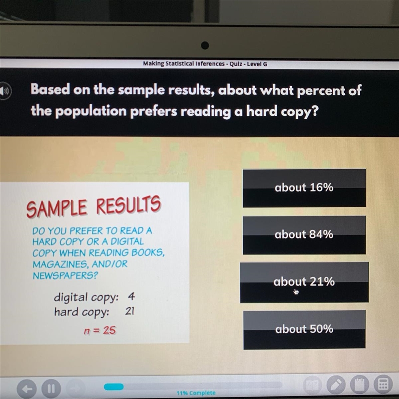 Based on the sample results about what percent of the population prefers reading a-example-1