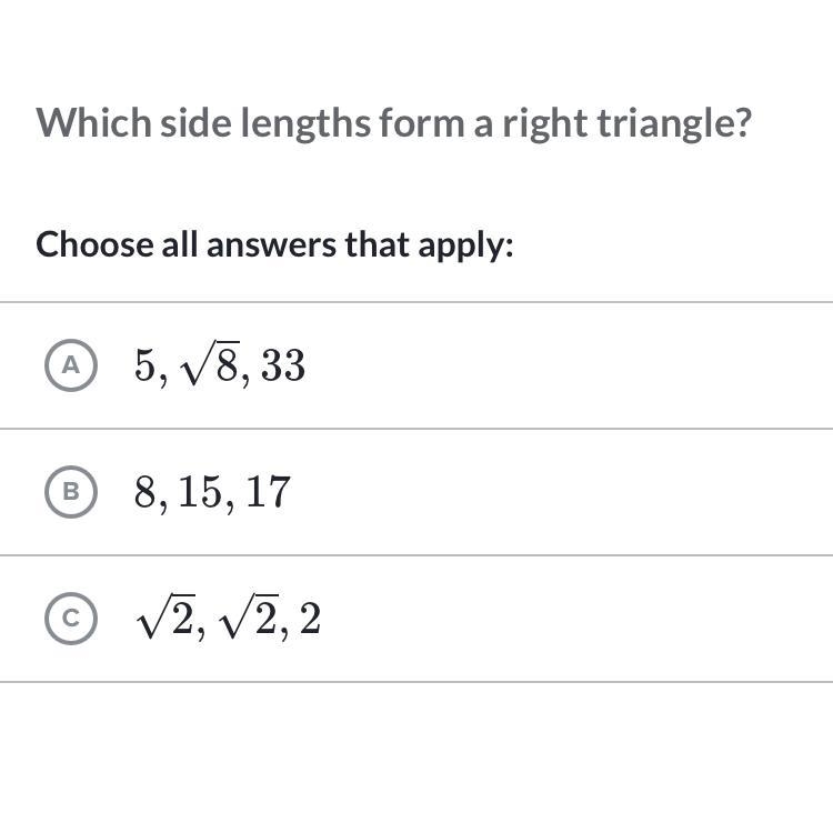 What side lengths form a right triangle-example-1