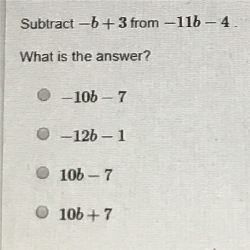 15 POINTS Subtract -6 + 3 from -11b -4 whats he answer?-example-1