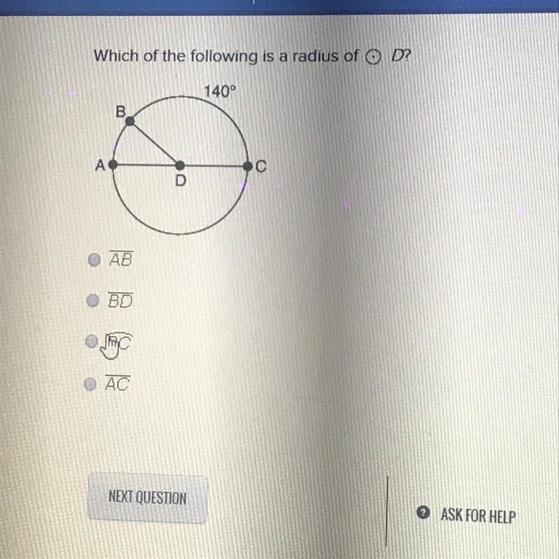 Which of the following is a radius of OD? 140°-example-1