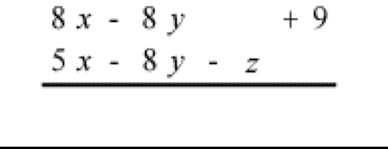 Subtract. 3 x + z + 9 3 x - 16 y - z + 9 3 x - z + 9-example-1