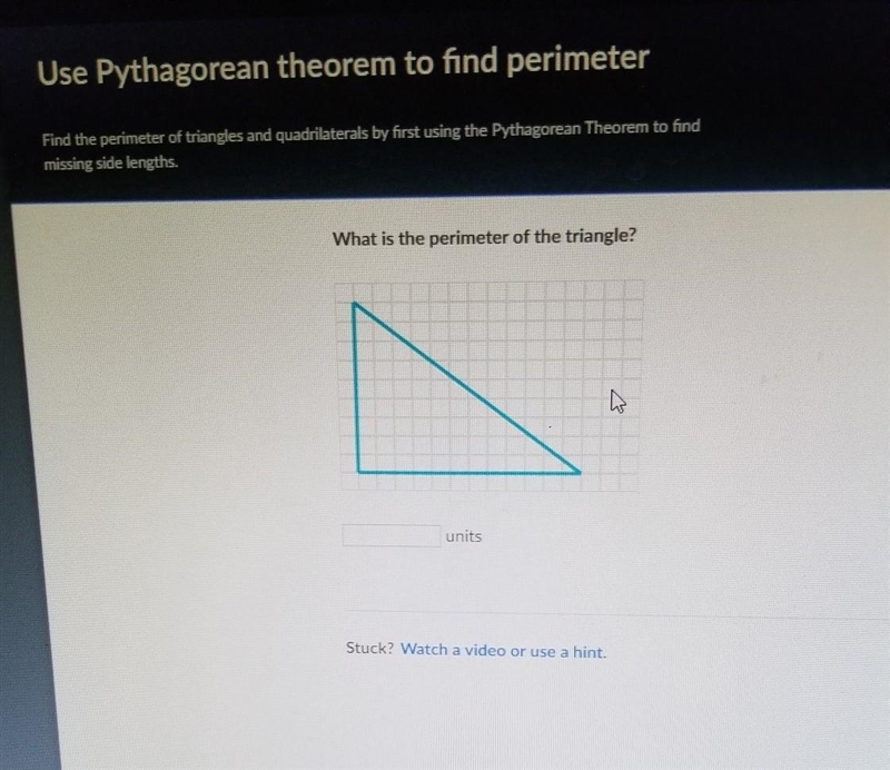 Use thr Pythagorean theorem to find perimeter. What is the perimeter of the triangle-example-1