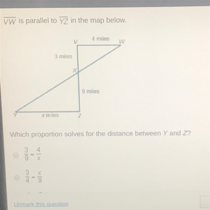 VW is parallel to YZ in the map below.-example-1