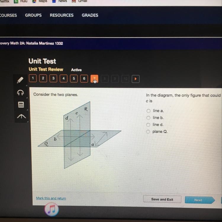 In the diagram, the only figure that could be parallel to line c is line a. line b-example-1