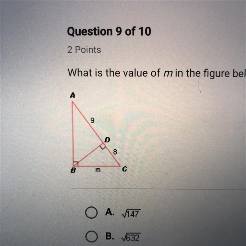 What is the value of m in the figure below? In this diagram, ABD ~ BCD.-example-1