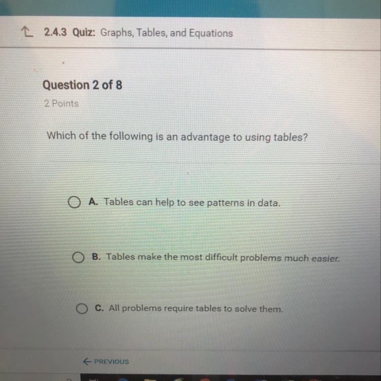 Which of the following is an advantage to using tables ?-example-1