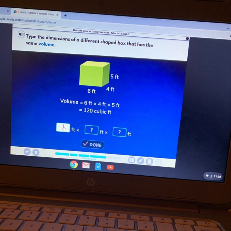 Type the dimensions of a different shaped box that has the same volume-example-1