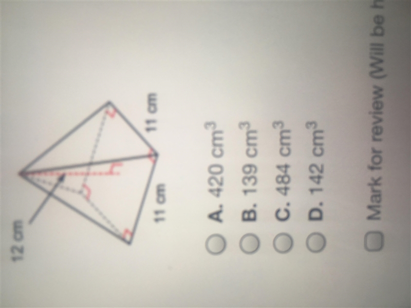 What is the volume of the pyramid? A.420cm^3 B.139cm^3 C.484cm^3 D.142cm^3-example-1