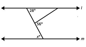 Find the value of x for which ℓ is parallel to m. The figure is not to scale. 152 56 28 84-example-1