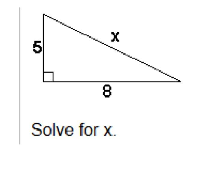 Solve for X in the triangle. Answer choices √89 √39 √26-example-1