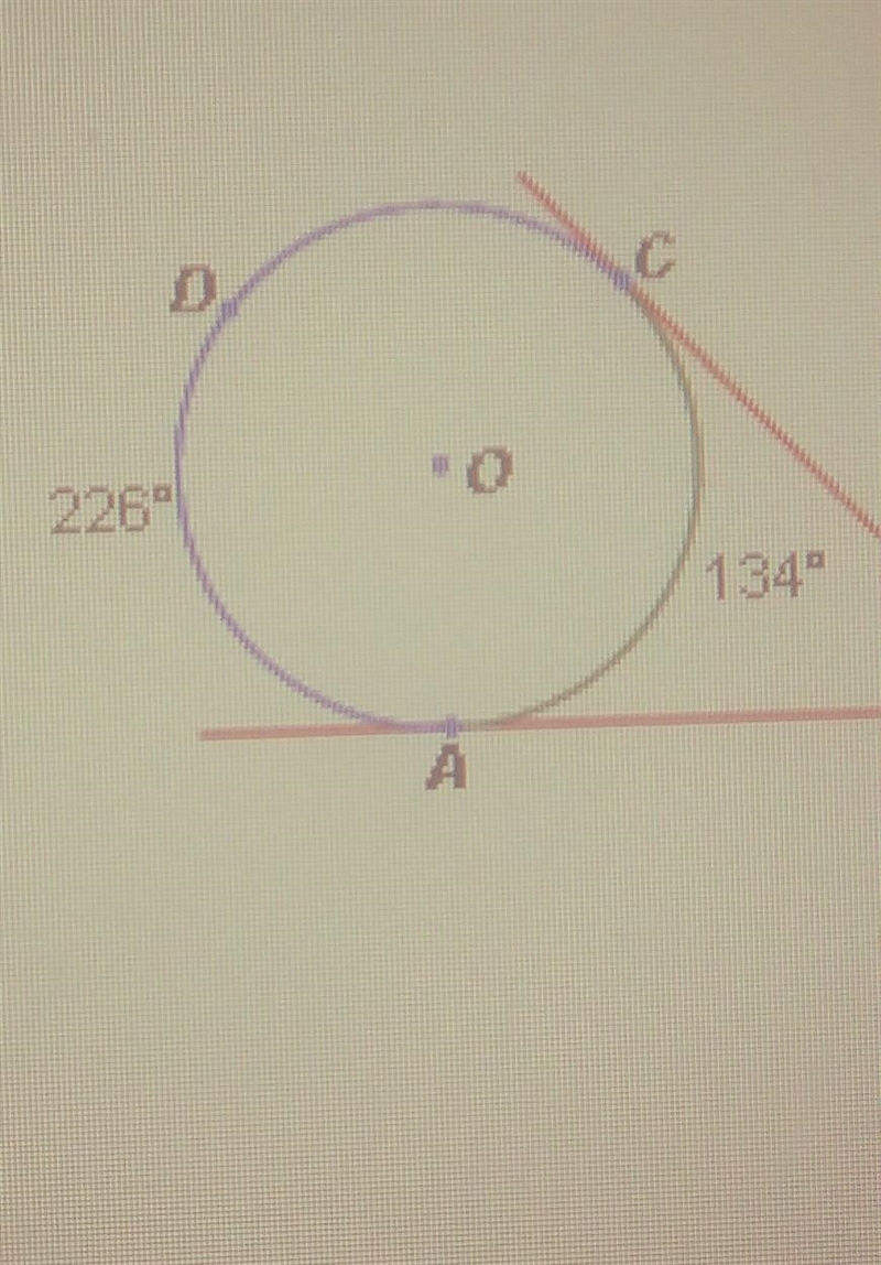 In diagram below, ab and bc are tangent to o. what is the measure of abc. A. 46 B-example-1