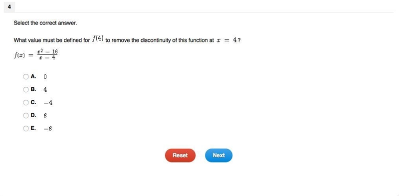 What value must be defined for to remove the discontinuity of this function at ?-example-1