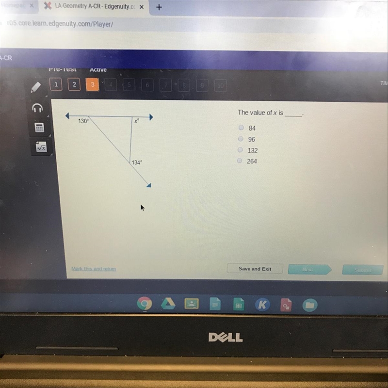 The value of x is 134-example-1