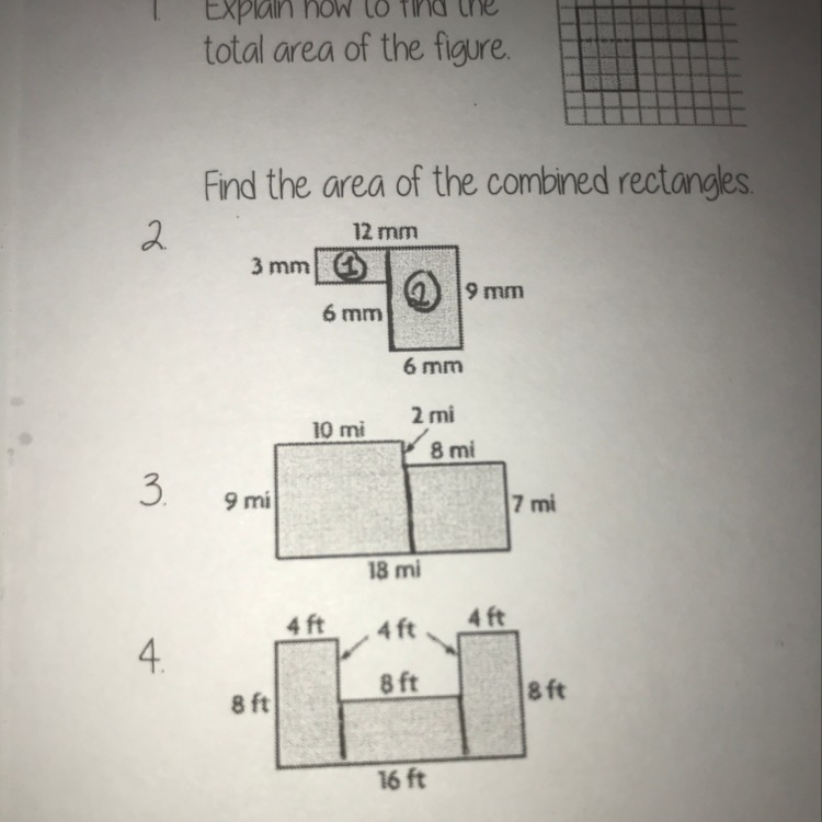 I need to find the area of both of these rectangles and add them up to find the compound-example-1