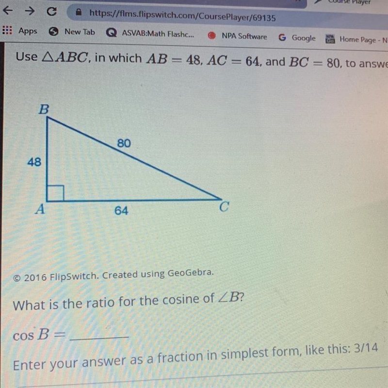 What is the ratio for the cosine of angle B??-example-1