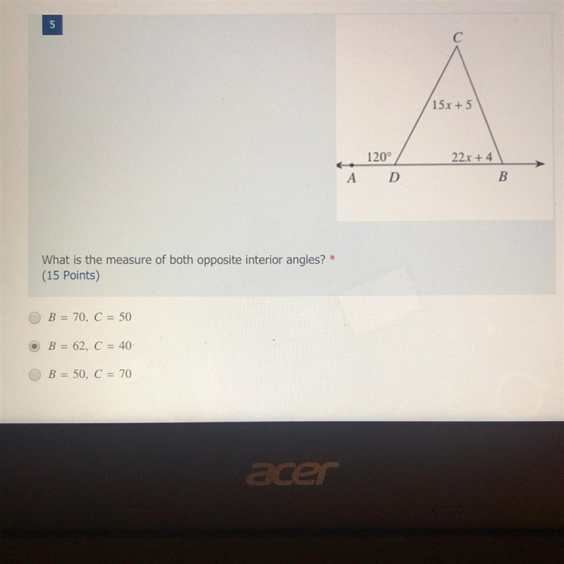 What is the measure of both opposite interior angles ?-example-1