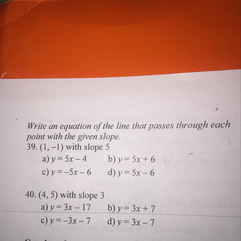 PLEASE HELP!! Write an equation of the line that passes through each point with the-example-1