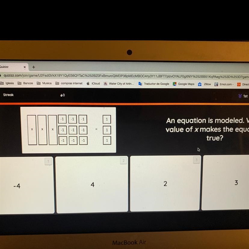 An equation is modeled. What value of x makes the equation true?-example-1