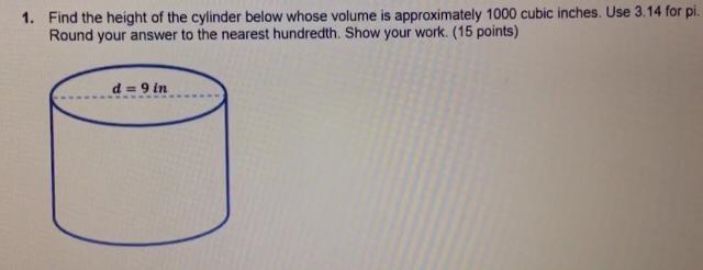 PLEASE HELP! Find the height of the cylinder below whose volume is approximately thousand-example-1