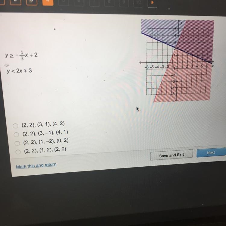 Which ordered pairs are in the solution set of linear equalities?-example-1