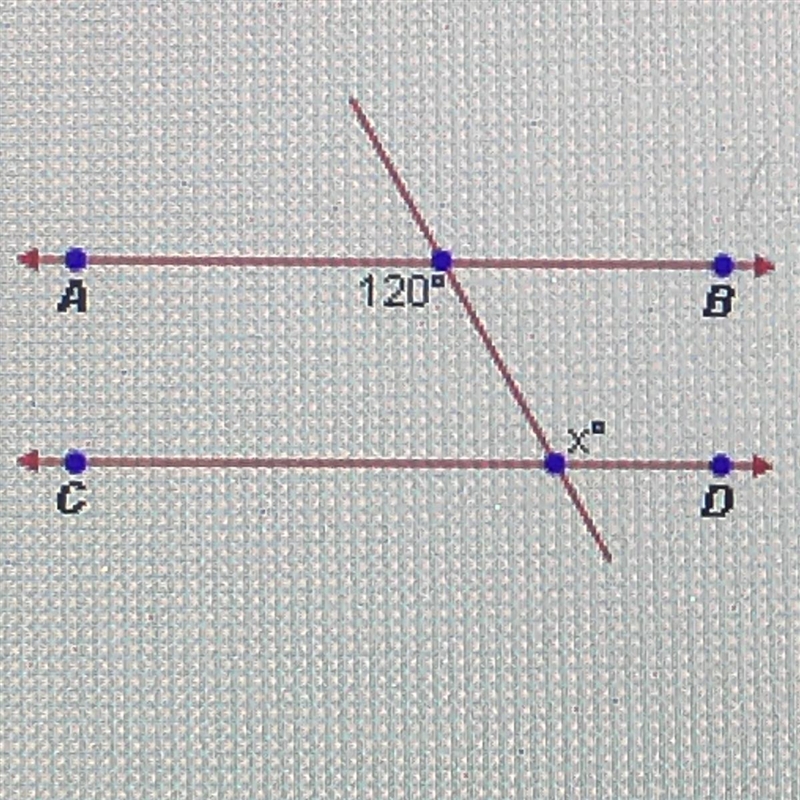 In the diagram below ab is parallel to cd what is the value of x ? A; 80 B;100 C;120 D-example-1