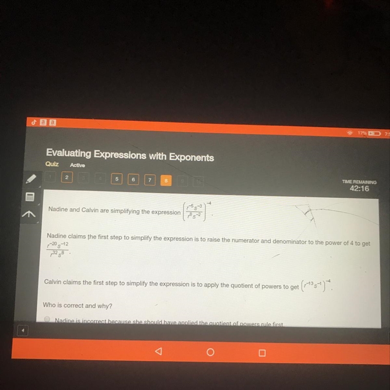 Nadine and Calvin are simplifying the expression-example-1