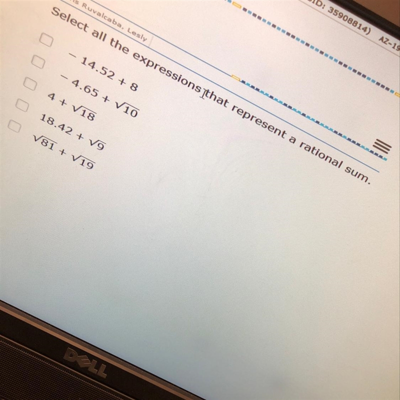 Help please! Select all the expressions that represent a rational sum.-example-1