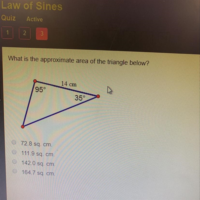 Approximate area of the triangle below?-example-1