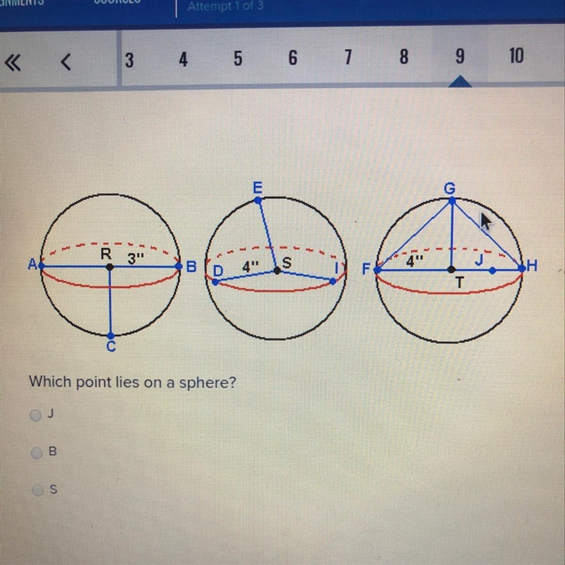 Which point lies on a sphere? J B S-example-1