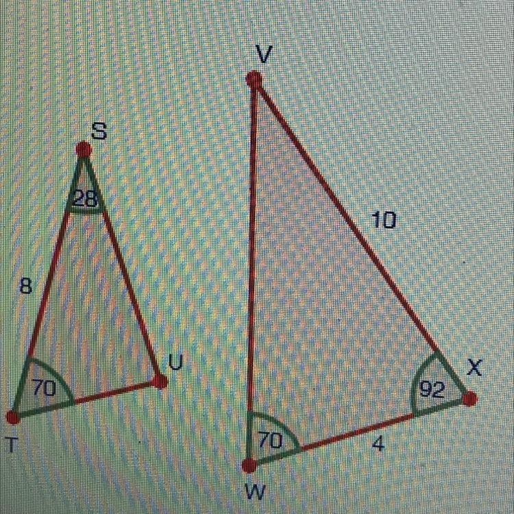 Are the triangles below similar?-example-1