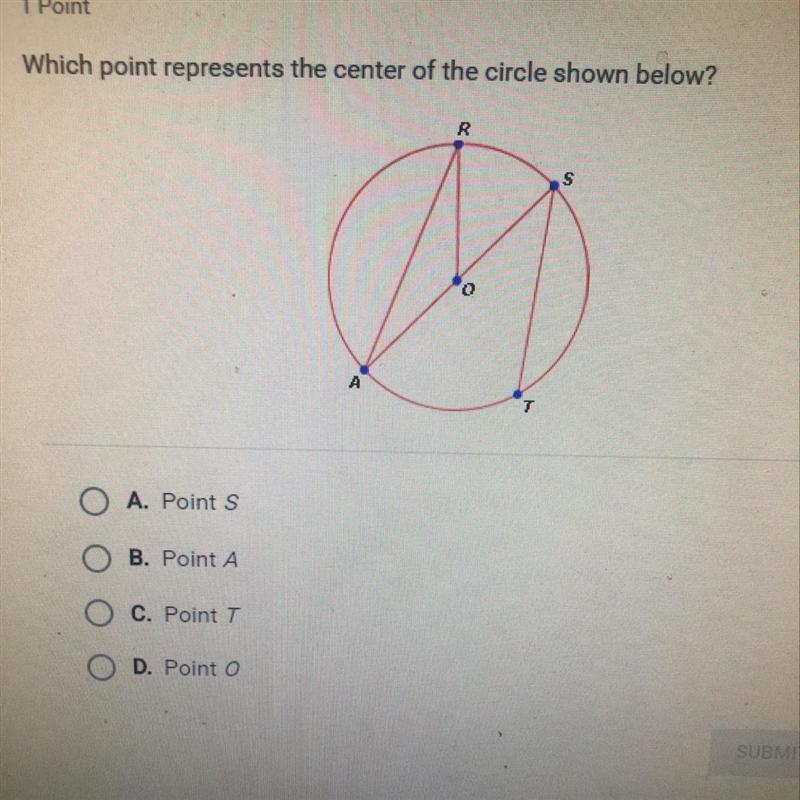 Which point represents the center of the circle below ?-example-1